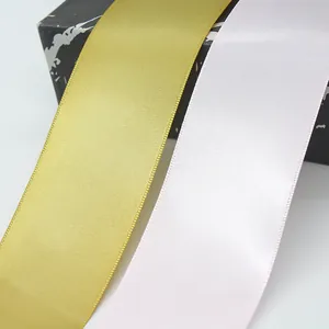Polished 4.8cm golden and pink polyester satin ribbons for gift wrapping and DIY crafts