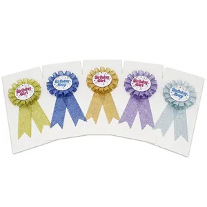 Badge Rosette d'Anniversaire en Ruban de Satin Pailleté pour Garçons Filles Décoration de Fête d'Anniversaire Ruban de Prix