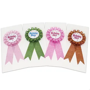 Rosettes d'anniversaire pailletées pour garçons et filles avec rubans en quatre couleurs