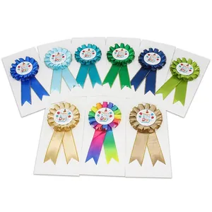 Happy Birthday Ribbon Rosette Badge Award Ribbon Pin With Gilded Edge For Party Celebration Children Reward Colorful Satin Ribbon Badge