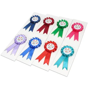 Set of 8 colorful birthday award ribbons with Happy Birthday print on white background