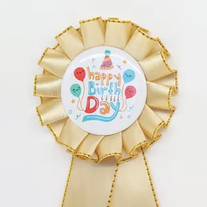 Golden Birthday Award Ribbon with Happy Birthday graphic and pleated satin details