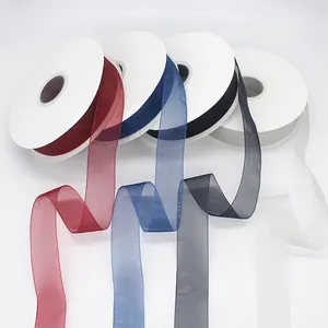 3 cm transparente Organza-Bänder in Burgund, Blau, Grau und Silber für Geschenkverpackungen