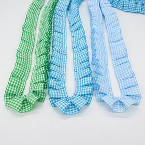 Gingham Ruffled Ribbon Trim Polyester Plaid Pleated Lace Edge For DIY Garment Sewing Craft Home Decoration Wedding Party Decor