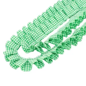 2.5cm green and white gingham pleated ruffle trim ribbon for DIY clothing accessories