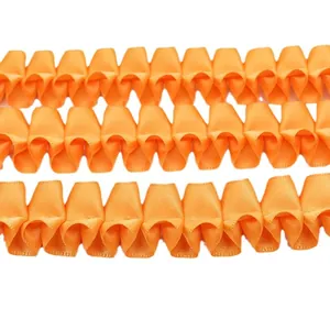 Bright orange ruffled polyester ribbon 2.5cm wide for DIY sewing and garment decoration