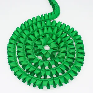 2.5cm green pleated ruffle ribbon with grosgrain texture for DIY clothing accessories
