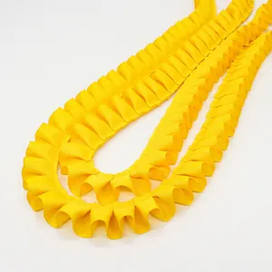 Bright yellow 2.5cm ruffled ribbon with pleated texture for DIY sewing and crafts