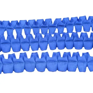 2.5cm bright blue ruffled pleated ribbon with textured horizontal ribbing and stitching