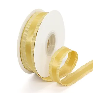Golden 2.2cm polyester lychee texture ruffle ribbon roll for gift wrapping and DIY crafts