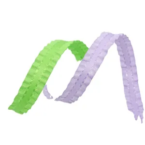 Nastro pieghettato 1cm in poliestere verde e viola per fiori e accessori capelli DIY