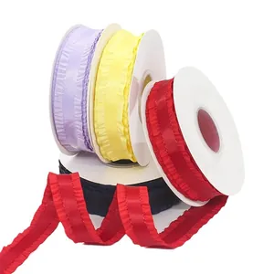 Multi-color 2.2cm ruffled polyester ribbon rolls for floral packaging and DIY hair crafts