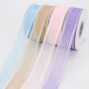 2.5cm striped organza ribbons in pastel colors for floral and gift wrapping DIY
