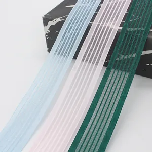 2.5cm striped organza ribbon for DIY gift wrapping in sky blue pink and dark green
