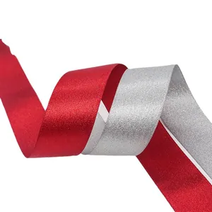2.5cm red satin ribbon and silver glitter metallic ribbon for luxury gift box wrapping