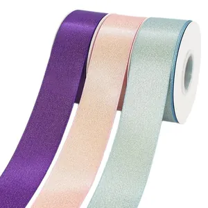 4cm metallic glitter ribbons in purple, pink, and teal for gift boxes and flower wrapping