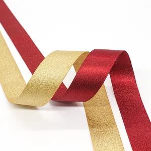 Rubans métalliques pailletés or et rouge en forme de S pour emballage cadeau