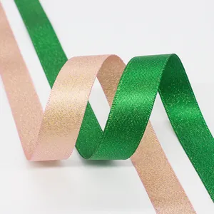 1.5cm sparkling metallic gold edge ribbons in pink and green for gift box packaging