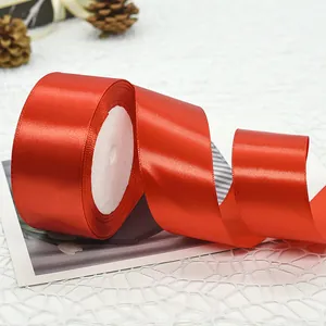 Premium 4cm dark red satin ribbon roll for elegant wedding gift and floral packaging