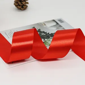 Vibrant red satin ribbon 4cm wide for wedding gift packing and floral cake decoration