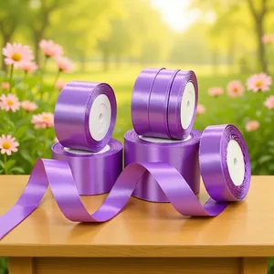 Lavender Purple Satin Ribbon For Gift Wrapping Flower Bouquet Decor DIY Crafts Polyester Glossy Ribbon Roll Wedding Party Decoration