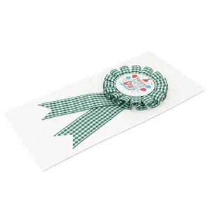 Plaid ribbon birthday award ribbon with Happy Birthday text and colorful balloons