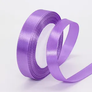 Lavender purple satin ribbon roll for gift wrapping and floral decoration polyester material