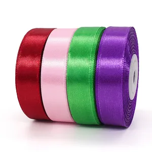 Set of 1.5cm satin ribbons in red, pink, green, and purple for gift wrapping and DIY crafts