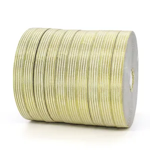 Gold Edged Striped Satin Ribbon For Gift Packaging DIY Bow Wedding Party Decoration Polyester Fabric Tape Decorative Webbing