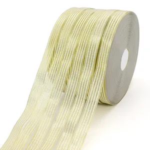 Roll of 1.5cm gold and white striped satin ribbon for luxury gift wrapping and DIY crafts