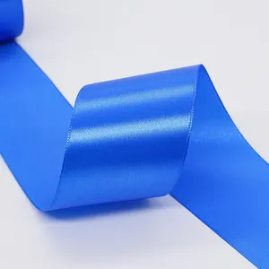 Royal blue polyester satin ribbon with glossy texture for gift wrapping and DIY crafts