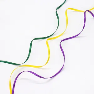 3mm double-sided satin ribbon set in purple yellow and green for gift wrapping