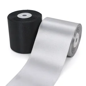 Cintas de raso de 7,5 cm en negro y gris plata para envolver regalos y decoración de bodas