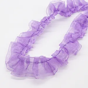 2,5cm hellviolette doppellagige Organza-Rüschenborte für Bekleidungsdekorationen