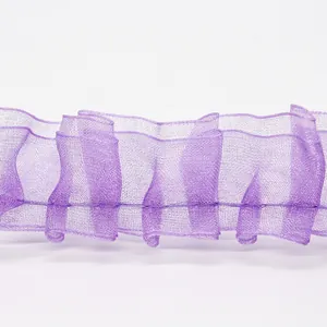 2,5 cm breite lavendelfarbene doppellagige Organza-Spitze mit Rüschen für DIY-Deko