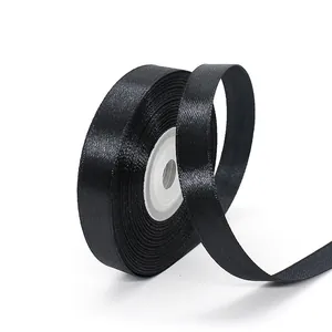 1.2cm black satin ribbon roll with glossy finish for gift wrapping and DIY crafts