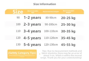 Detailed size chart for boys hooded jacket covering ages 1 to 6 and heights 80-130cm