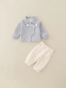 Toddler cotton jacket set with elephant embroidery and cream jogger pants for spring