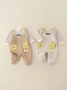 Baby Jungen Baumwolle Casual Langarm Gestreiftes Top Und Cartoon Latzhose Outfit Frühling Herbst Kleidung Für Kinder