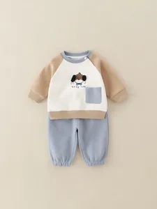 Kleinkinder Jungen Lässige Baumwolle Kleidung Oberteil Und Hose Mit Cartoon Welpen Stickerei Langarm Sweatshirt Jogger