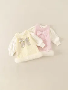 Conjunto de Falda Pichi de Tweed de Princesa para Niñas Con Top de Manga Larga Lazo Lentejuelas Conjunto de Vestido Elegante Infantil para Fiesta Cumpleaños