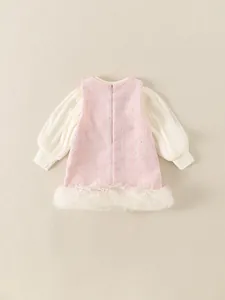 Vestido de princesa de tweed rosa para niñas con lentejuelas y mangas de gasa