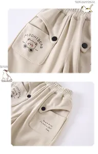 Détails du pantalon en coton pour enfants avec taille élastique et poche ours mignon