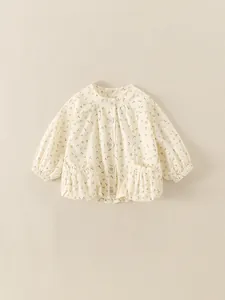 Sweet floral cotton jacket for baby girls with button front and ruffle pocket detail