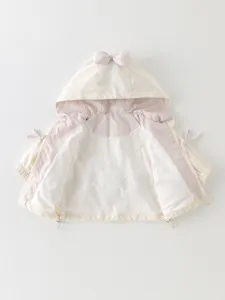 Süße Baumwoll-Windjacke für Kleinkinder mit rosa Karofutter und Schleifendetail am Hut