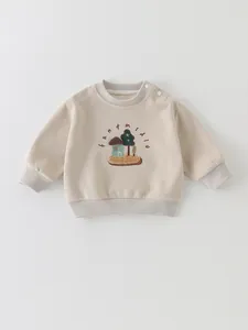 Sweat mignon en coton pour bébé garçon style coréen avec broderie et boutons à l'épaule