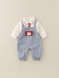 Ensemble Salopette Pomme et Chemise à Manches Longues pour Bébé Garçon Vêtements en Coton Doux et Respirant pour Printemps
