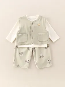 Set di Abbigliamento per Ragazzi Top Gilet E Pantaloni Maglietta a Maniche Lunghe E Pantaloni Con Stampa Cane Cartone Animato