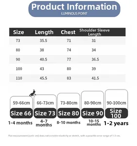 Detailed size chart for boys' cartoon jacket covering sizes 73 to 110 with age and measurements