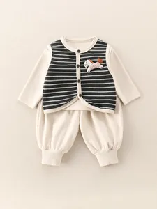 Baby Boys Long Sleeve Cotton Shirt Striped Vest And Pants Outfits For Spring Autumn Toddler Korean Style Clothing